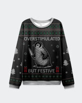 Big & Tall Men's Christmas Black Penguin Graffiti Print Crewneck Ugly Sweater